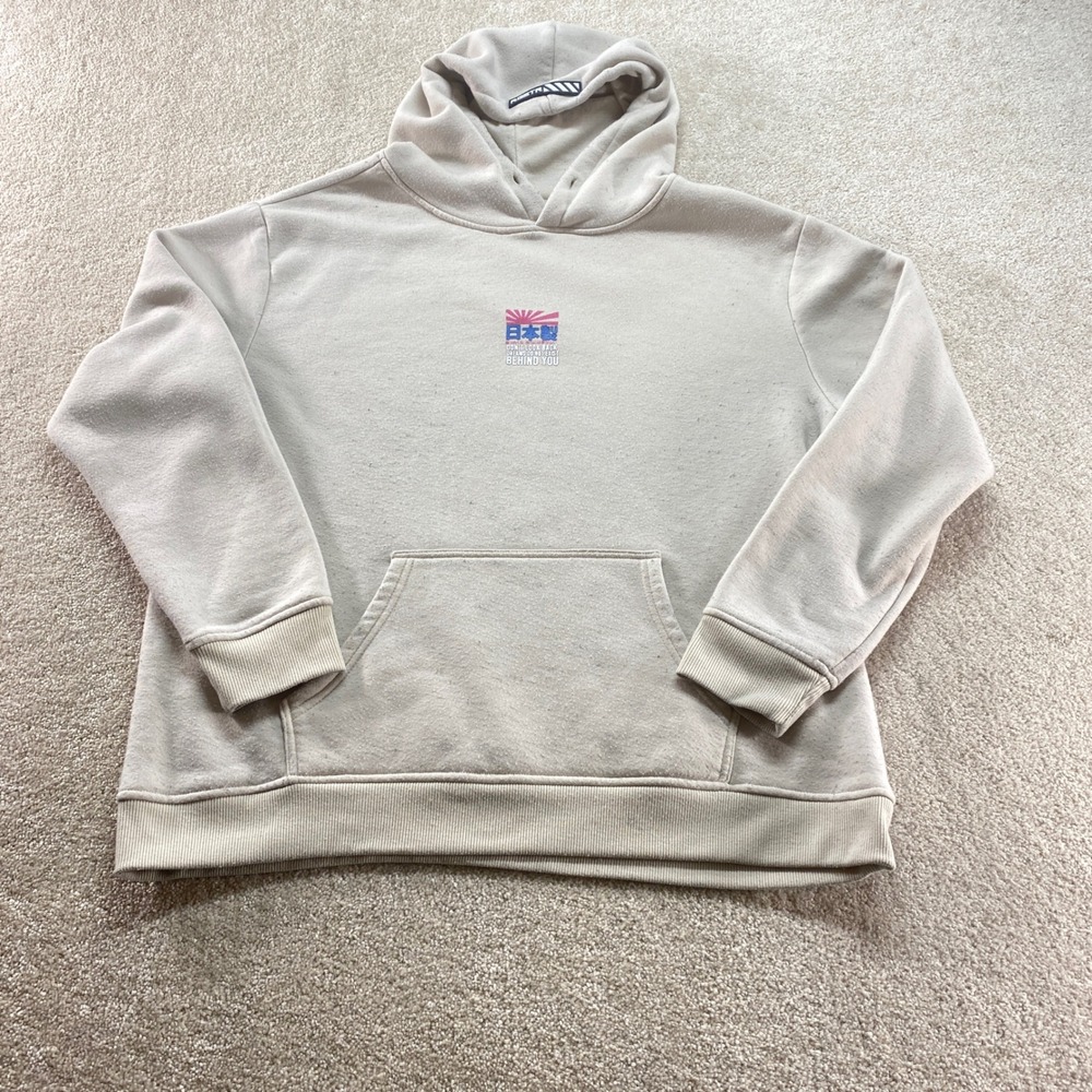 RGSTR Hoodie‎ Mens Medium Beige Graphic Pullover Sweatshirt Don't Look Back